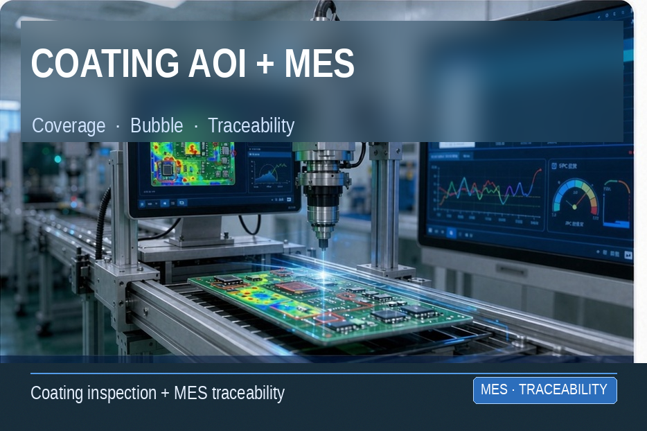Coating AOI + MES — Coverage · Bubble Inspection · Traceability
