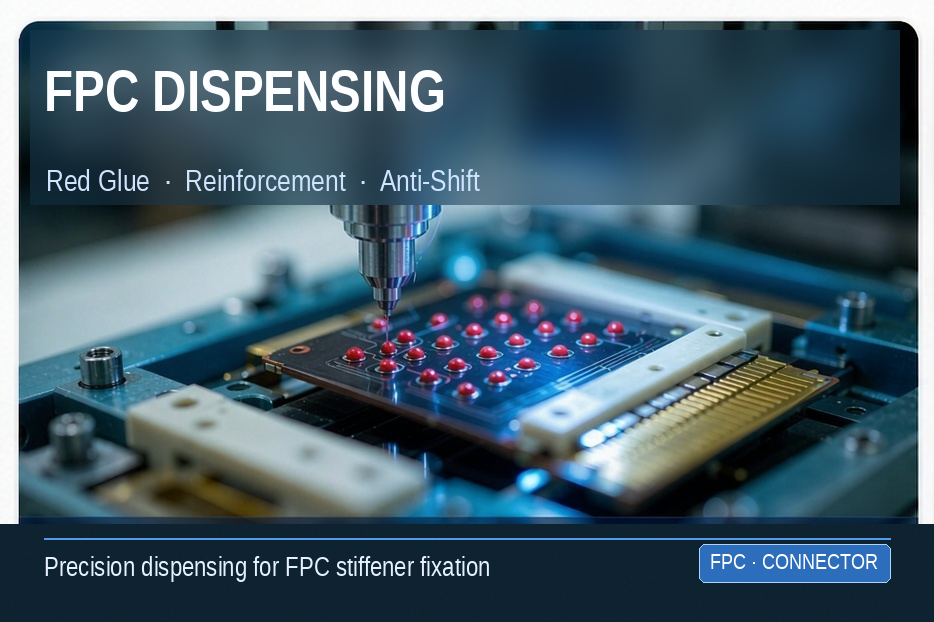 FPC Precision Dispensing — Red Glue · Reinforcement · Anti-Shift
